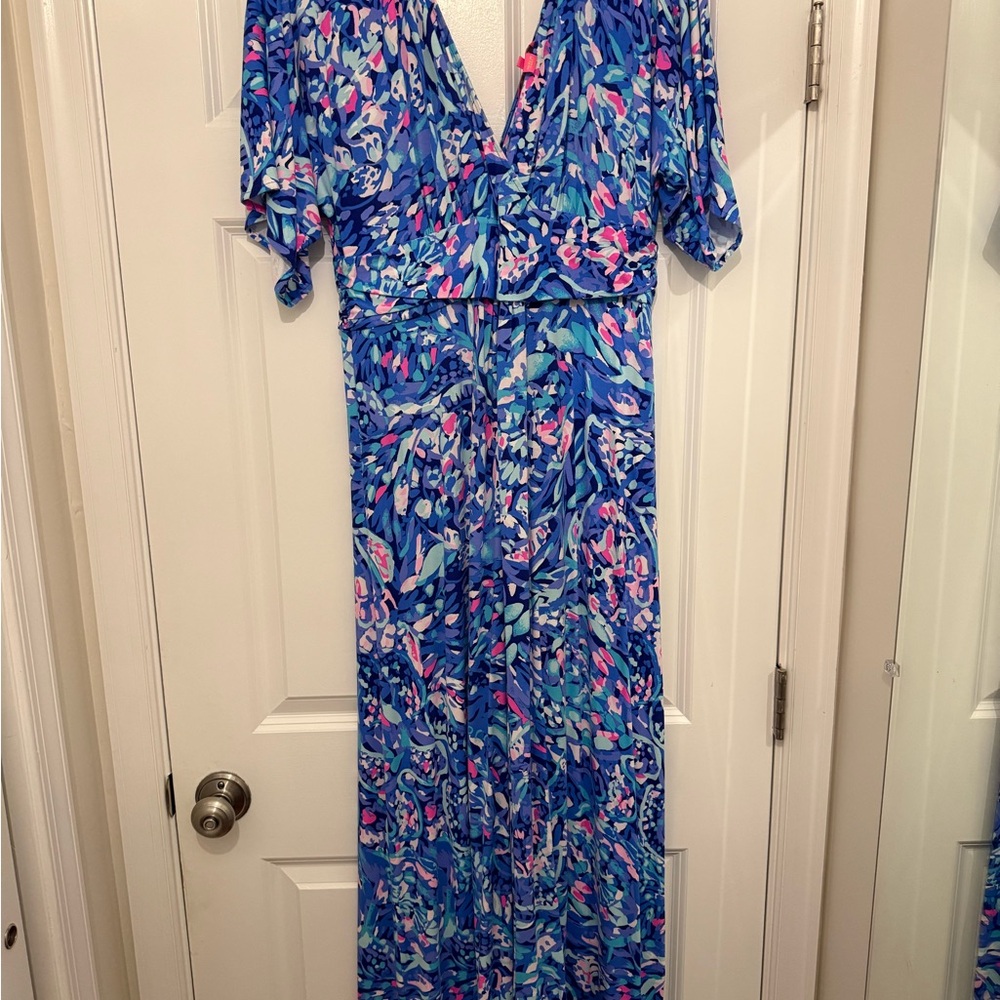 Lilly Pulitzer Blue and Purple Maxi Sundress with Sleeves